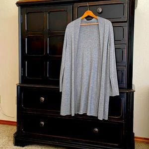 Eileen Fisher grey tencel light cardigan sweater perfect for spring open front